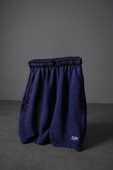 Erkek İndigo Basic Yıkama Efektli Diz Üstü Şort