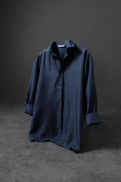 Erkek İndigo Oversize Sofia İnce Keten Gömlek