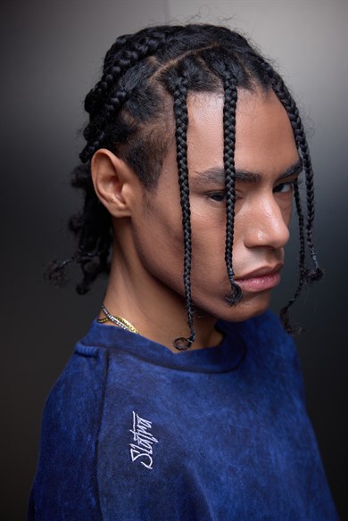 Erkek İndigo Oversize Yıkama Efektli Basic Tshirt