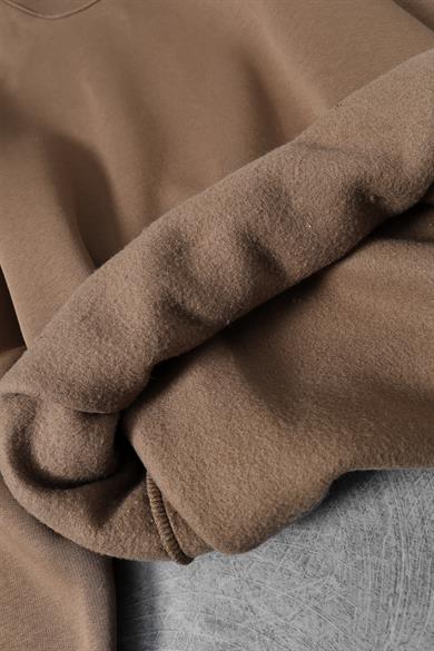 Erkek Kahve Basic Bisiklet Yaka Oversize Sweatshirt