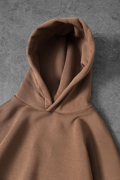 Erkek Kahve Basic Kapüşonlu Oversize Sweatshirt