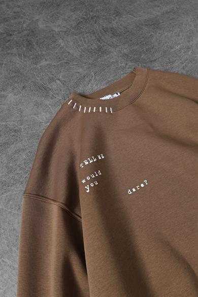 Erkek Kahve Dare Of Sltr Kol Patch Oversize Sweatshirt