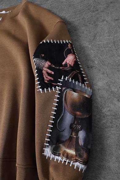 Erkek Kahve Dare Of Sltr Kol Patch Oversize Sweatshirt