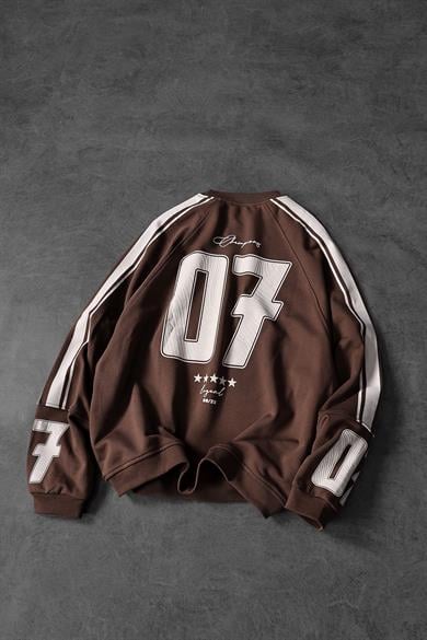 Erkek Kahverengi 07 Champions Baskılı Oversize Sweatshirt