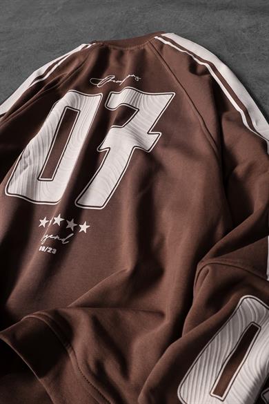 Erkek Kahverengi 07 Champions Baskılı Oversize Sweatshirt