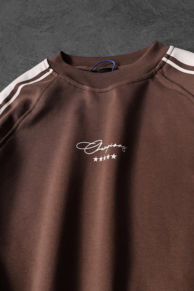 Erkek Kahverengi 07 Champions Baskılı Oversize Sweatshirt