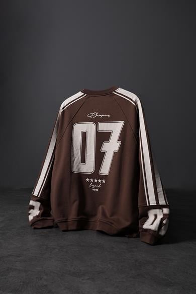 Erkek Kahverengi 07 Champions Baskılı Oversize Sweatshirt