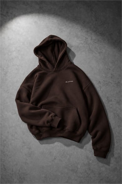 Erkek Kahverengi Basic Oversize Hoodie