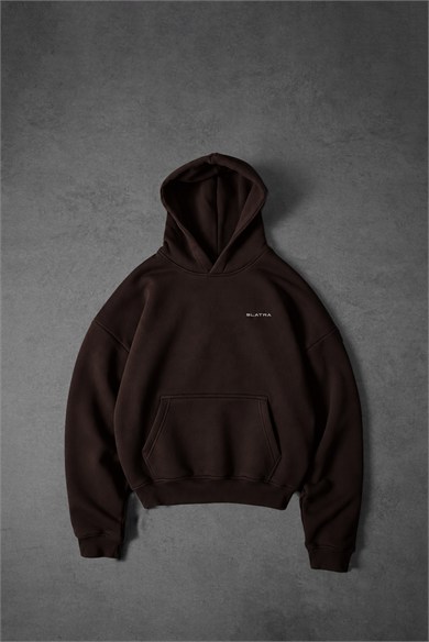 Erkek Kahverengi Basic Oversize Hoodie