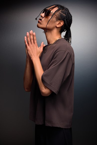 Erkek Kahverengi Boxy Fit Basic Tshirt