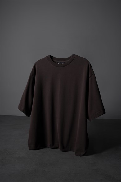 Erkek Kahverengi Boxy Fit Basic Tshirt