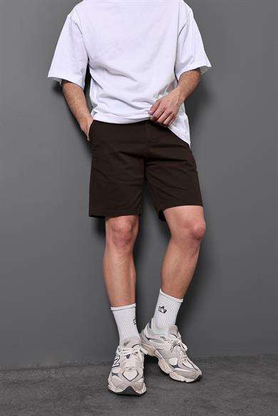 Erkek Kahverengi İnce Gabardin Regular Kalıp Şort