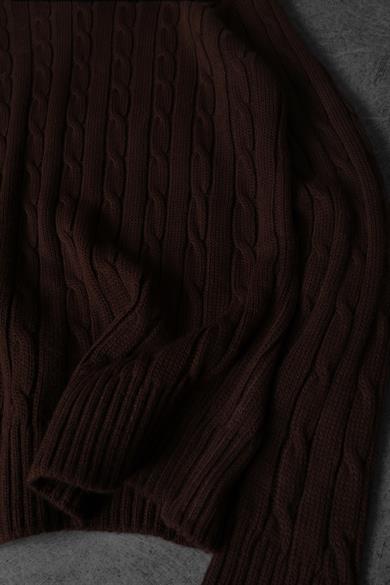 Erkek Kahverengi Saç Örgü Desen Bisiklet Yaka Oversize Kazak