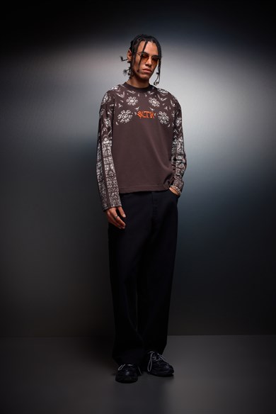 Erkek Kahverengi Shadow Of Sltr Boxy Fit Uzun Kollu Tshirt