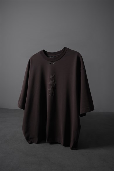 Erkek Kahverengi Sharp Sin Kabartma Baskılı Box Fit Tshirt