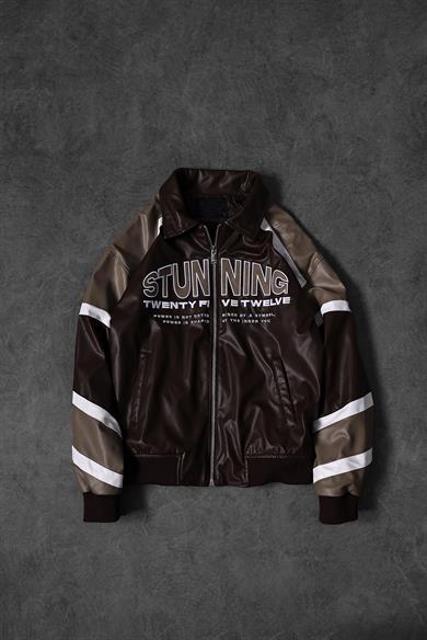 Erkek Kahverengi Stunning Nakışlı Racing Biker Astarlı Deri Ceket