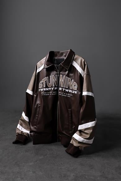 Erkek Kahverengi Stunning Nakışlı Racing Biker Astarlı Deri Ceket