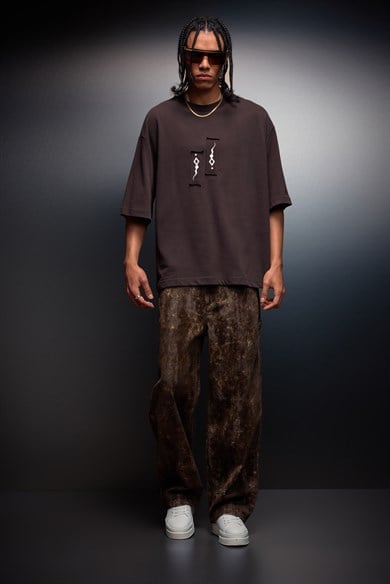 Erkek Kahverengi Suffer Patch Oversize Tshirt