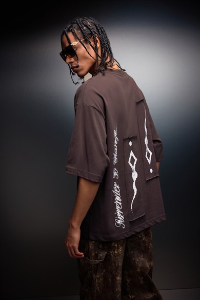 Erkek Kahverengi Suffer Patch Oversize Tshirt