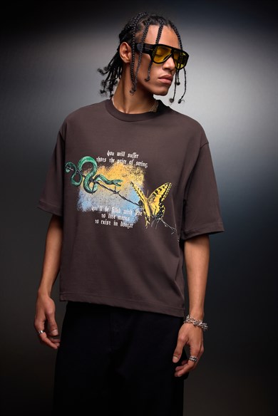 Erkek Kahverengi Versus Box Fit Tshirt