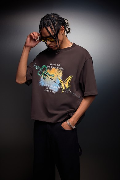 Erkek Kahverengi Versus Box Fit Tshirt