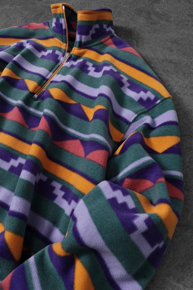 Erkek Karma Desen Yarım Fermuar Oversize Polar Sweatshirt