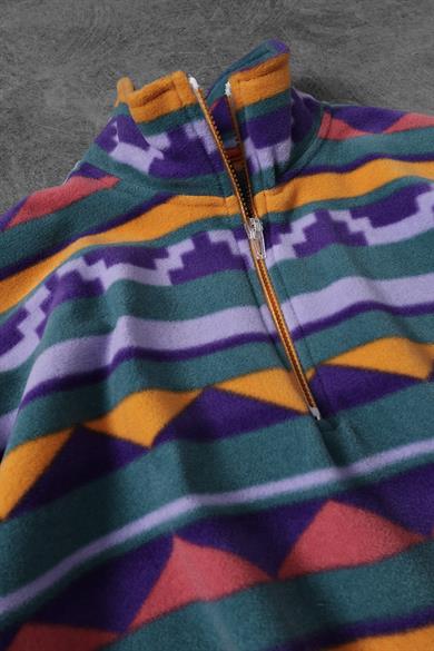 Erkek Karma Desen Yarım Fermuar Oversize Polar Sweatshirt