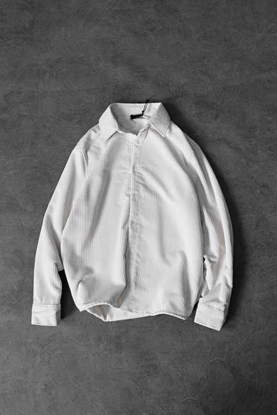 Erkek Beyaz Oversize Kadife Kumaş Gömlek