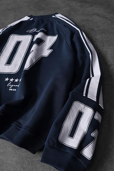 Erkek Lacivert 07 Champions Baskılı Oversize Sweatshirt