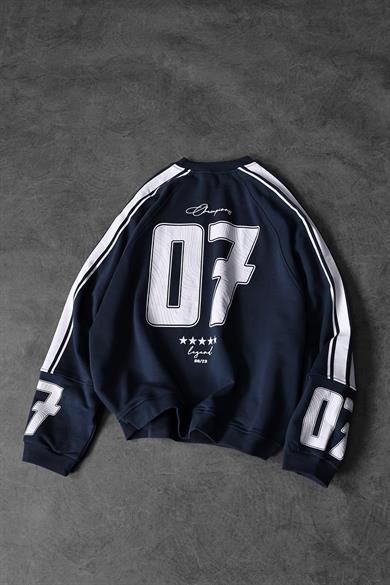 Erkek Lacivert 07 Champions Baskılı Oversize Sweatshirt
