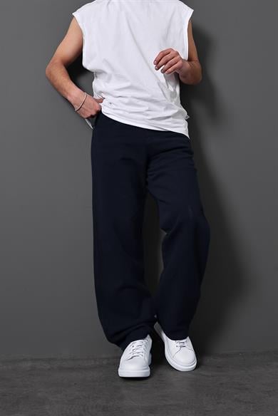 Erkek Lacivert Baggy Gabardin Kumaş Pantolon