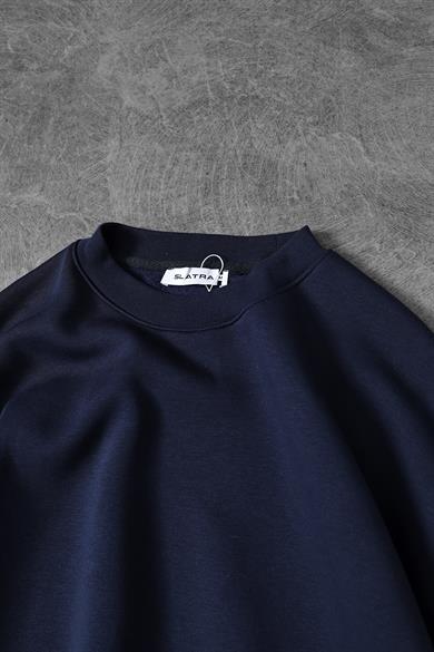 Erkek Lacivert Basic Bisiklet Yaka Oversize Sweatshirt