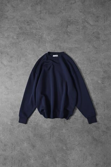 Erkek Lacivert Basic Bisiklet Yaka Oversize Sweatshirt