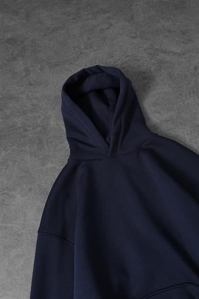 Erkek Lacivert Basic Kapüşonlu Oversize Sweatshirt