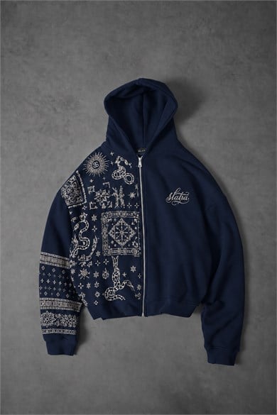 Erkek Lacivert Codex Oversize Full Zip Hoodie