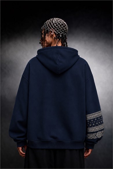 Erkek Lacivert Codex Oversize Full Zip Hoodie
