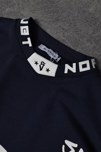 Erkek Lacivert Deathride Baskılı V Yaka Oversize Racing Sweatshirt