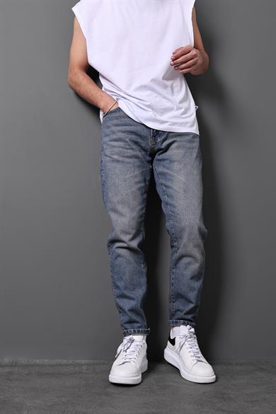 Erkek Lacivert Eskitme Boyfriend Pantolon