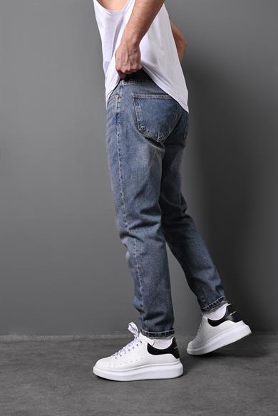 Erkek Lacivert Eskitme Boyfriend Pantolon