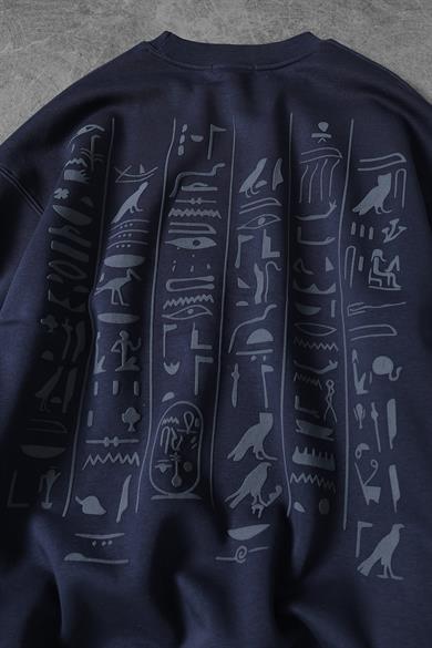 Erkek Lacivert Eye Of Ra Nakış İşlemeli Oversize Sweatshirt