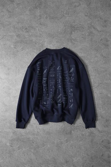 Erkek Lacivert Eye Of Ra Nakış İşlemeli Oversize Sweatshirt