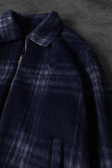 Erkek Lacivert Full Zip Astarlı Yün Ceket