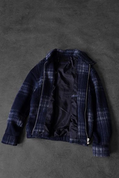 Erkek Lacivert Full Zip Astarlı Yün Ceket