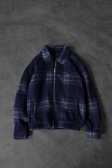 Erkek Lacivert Full Zip Astarlı Yün Ceket