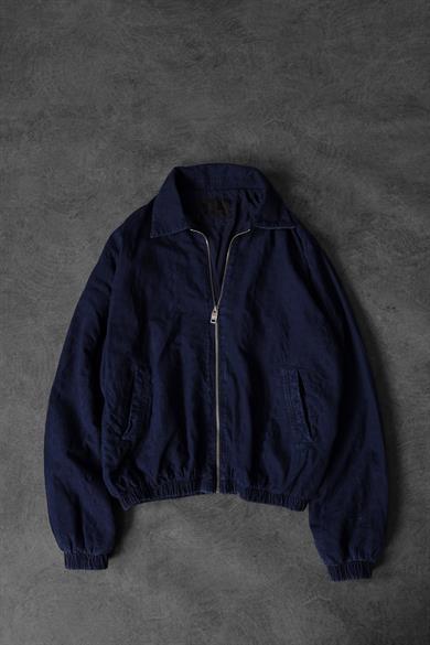 Erkek Lacivert Full Zip Nakışlı Ceket