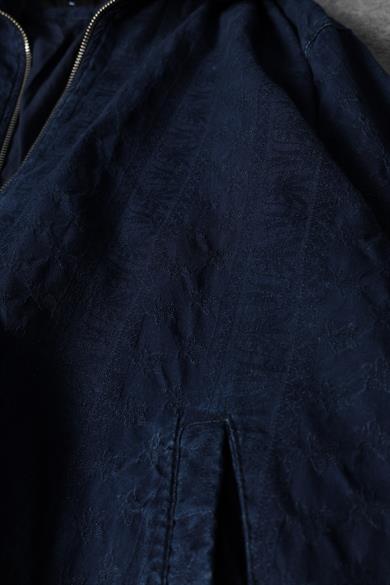 Erkek Lacivert Full Zip Nakışlı Ceket