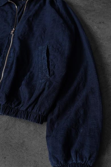Erkek Lacivert Full Zip Nakışlı Ceket