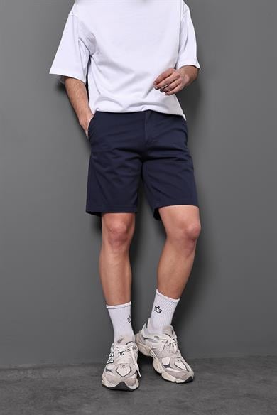 Erkek Lacivert İnce Gabardin Regular Kalıp Şort