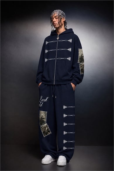 Erkek Lacivert Knight Oversize Full Zip Hoodie