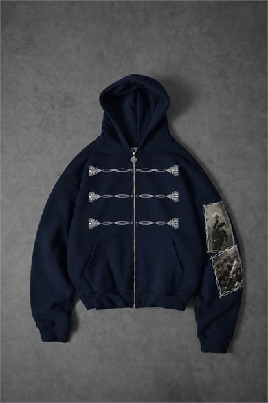 Erkek Lacivert Knight Oversize Full Zip Hoodie